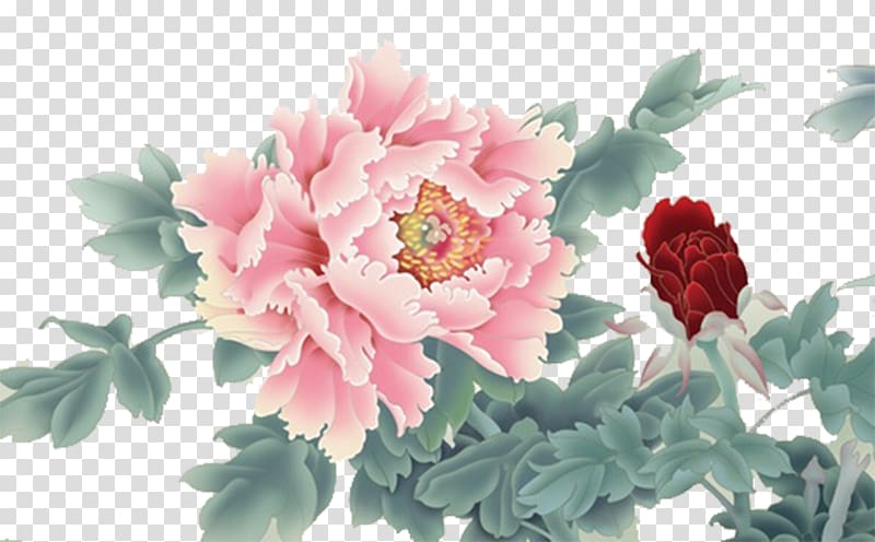 Mural Wall Painting Moutan peony, Pink peony transparent background PNG clipart