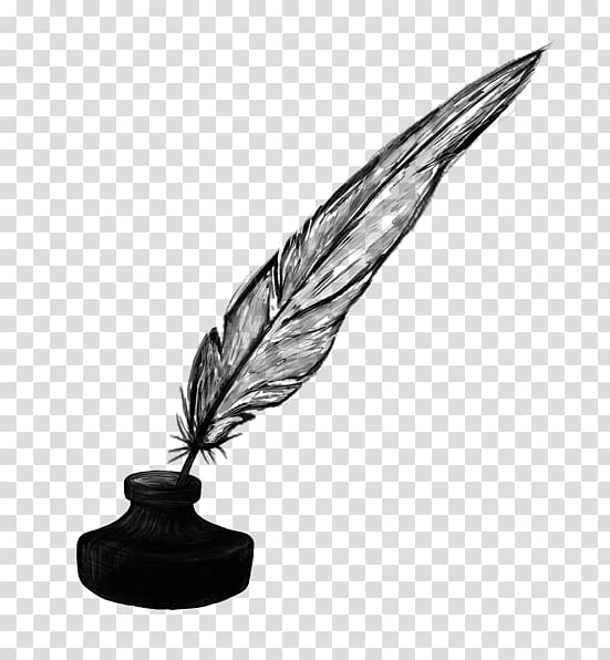 black feather fountain pen illustration, Quill Paper Inkwell, ink transparent background PNG clipart
