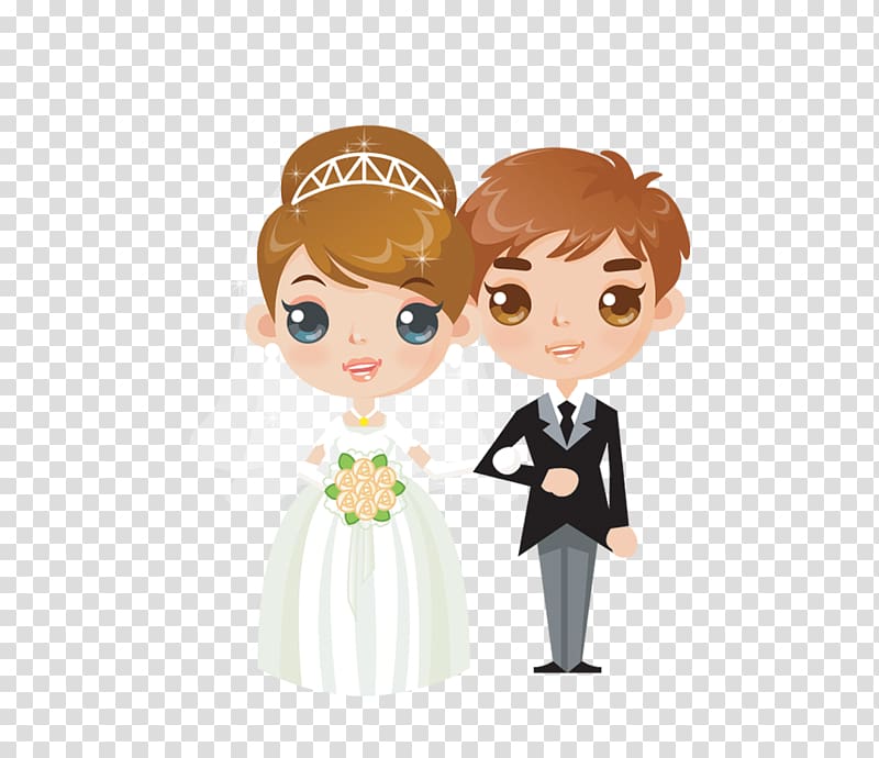groom and bride cartoon graphic, Wedding invitation Bridegroom Cartoon, Cartoon bride and groom transparent background PNG clipart