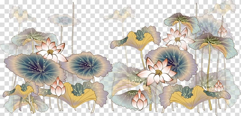 white petal flower , Light Leaf Flower Illustration, Chinese style ink lotus transparent background PNG clipart
