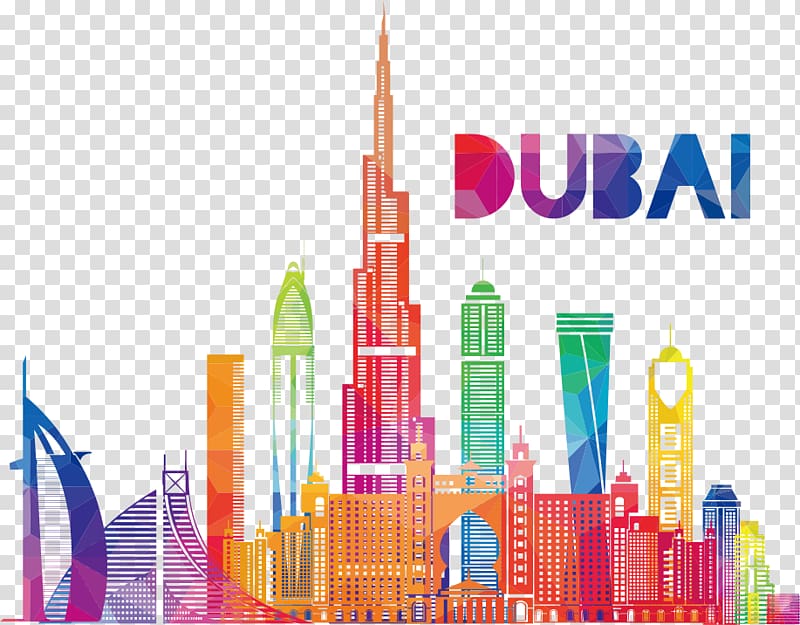 Dubai landmarks pop art, Burj Khalifa Skyscraper Illustration, Dubai tower transparent background PNG clipart