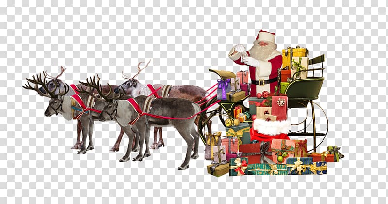 Santa Claus riding sleigh , Santa Claus Sleigh Deer Gifts transparent background PNG clipart