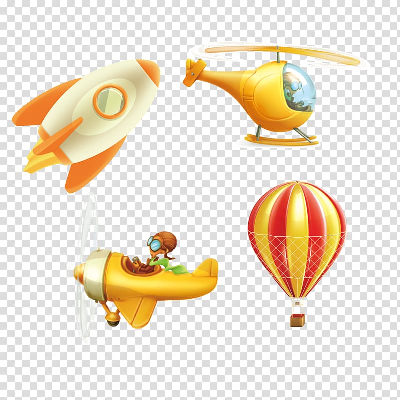 Airplane Helicopter, Rocket Helicopter Hot Air Balloon transparent background PNG clipart