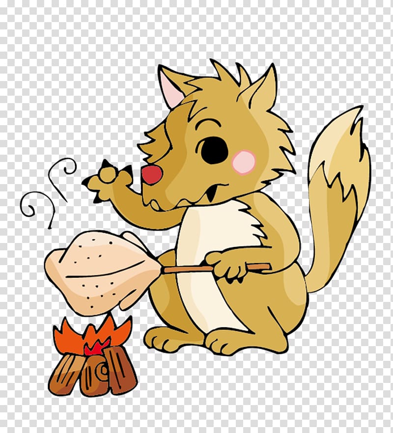 Gray wolf Barbecue chicken Cartoon, Fox cartoon design material transparent background PNG clipart
