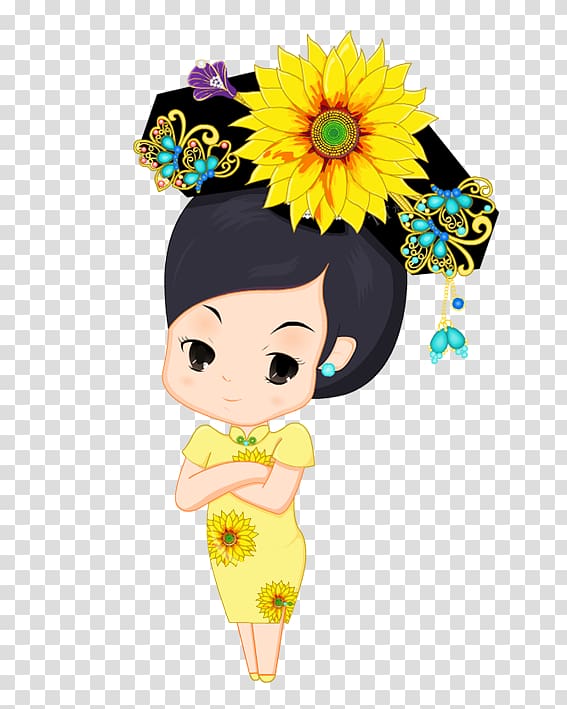 Cartoon Q-version Drawing, Yellow Doll transparent background PNG clipart