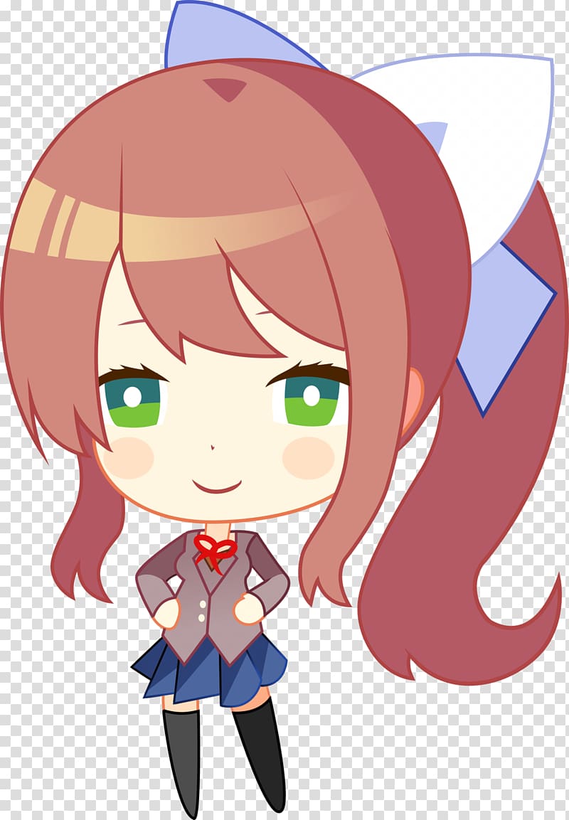 brown haired character drawing, Doki Doki Literature Club! Video game Chibi, Chibi transparent background PNG clipart