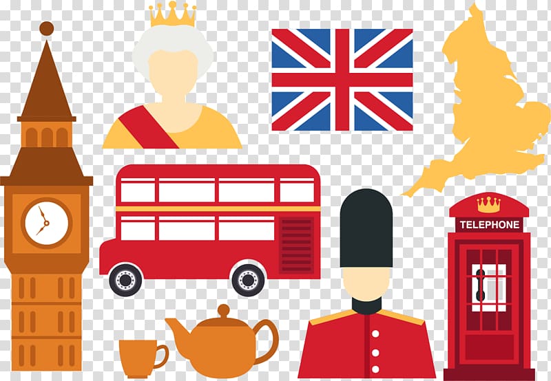 assorted London illustration, London Flag of the United Kingdom Illustration, double decker bus transparent background PNG clipart