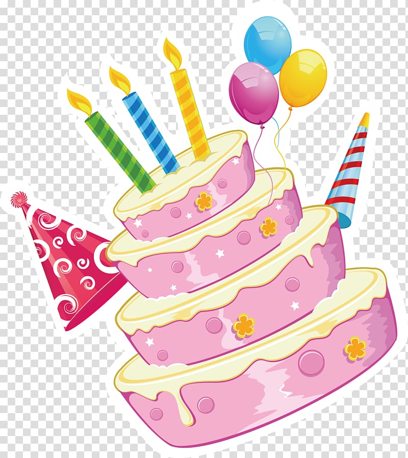 pink and yellow cake illustration, Birthday cake Gift Happy Birthday to You, happy Birthday transparent background PNG clipart