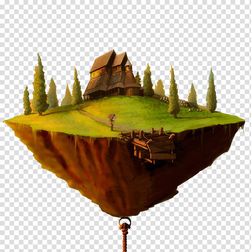 green and brown floating island illustration, Floating island Castle, Beautiful air island transparent background PNG clipart