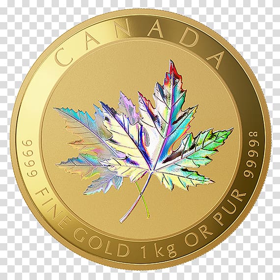 Canada Canadian Gold Maple Leaf Gold coin, hologram transparent background PNG clipart