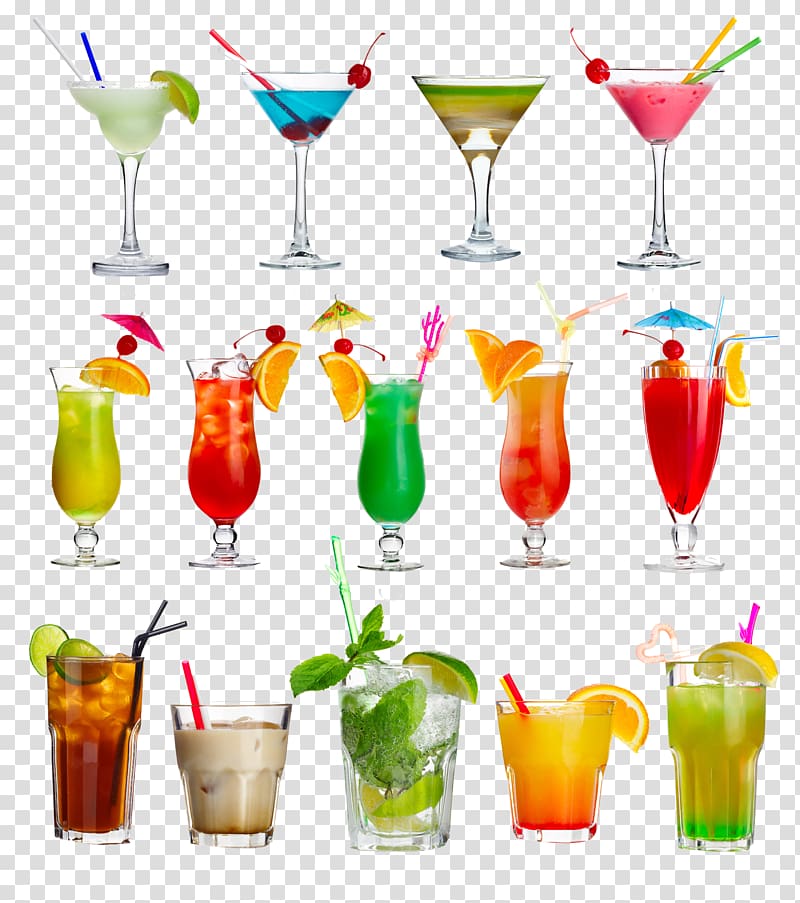 Cocktail Mojito Margarita Blue Lagoon Daiquiri, Juice drinks, assorted beverage illustration transparent background PNG clipart
