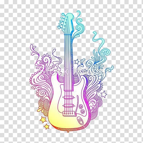 Guitar Drawing Illustration, Colorful guitar transparent background PNG clipart