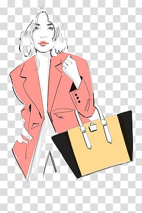 Cartoon Designer Bag Illustration, Fashionable women transparent background PNG clipart
