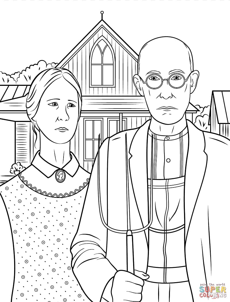 American Gothic Paul Reveres Ride Coloring book Google Arts & Culture, American Gothic transparent background PNG clipart