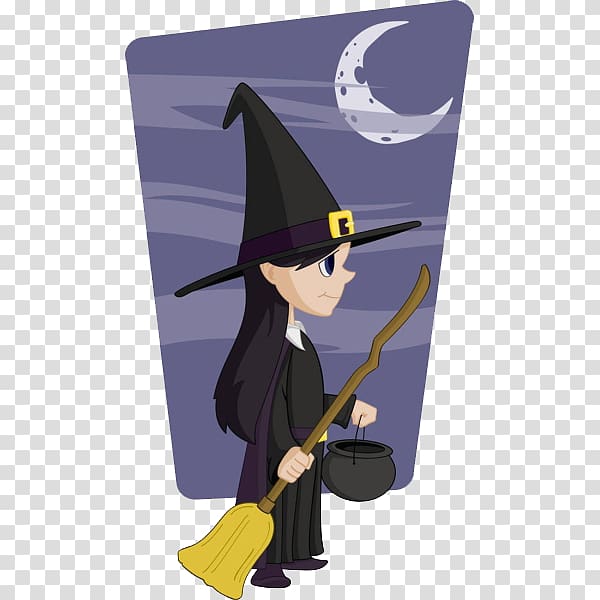 Witchcraft Drawing Illustration, The cartoon magic broom and the little witch transparent background PNG clipart