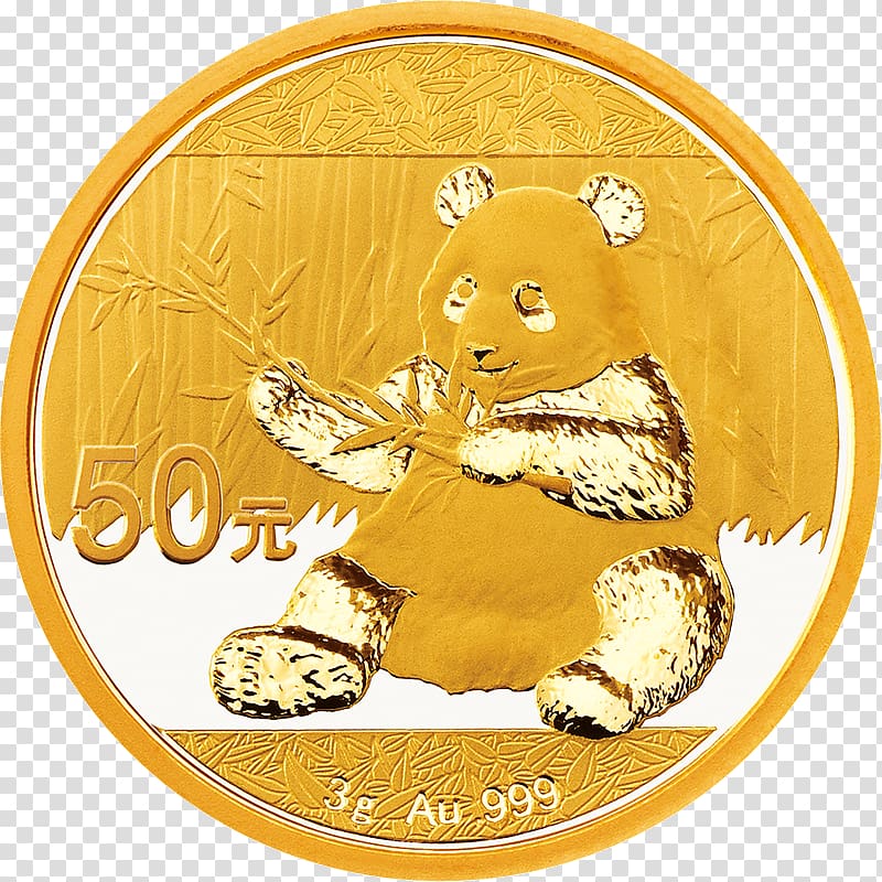 Giant panda Chinese Gold Panda Gold coin Bullion coin, gold transparent background PNG clipart