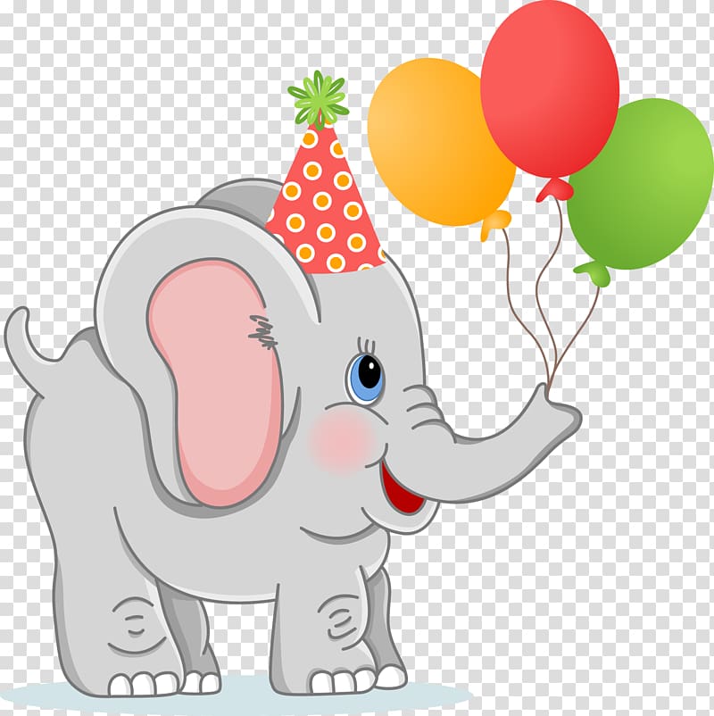 elephant with balloons illustrration, Birthday Elephant Greeting card , Elephants transparent background PNG clipart