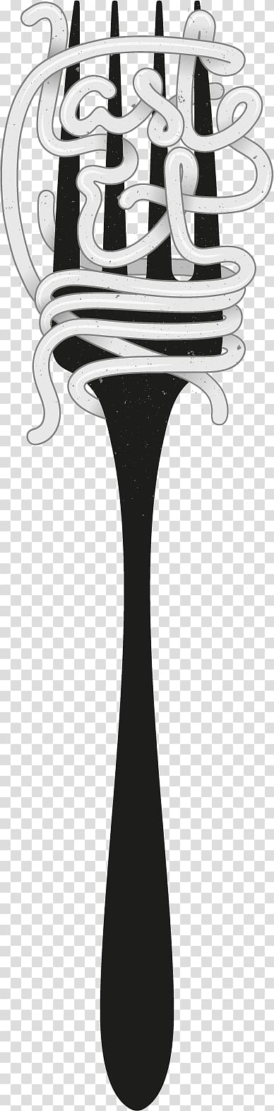 black fork and white spaghetti illustration, Al dente Pasta Bolognese sauce Noodle, painted fork transparent background PNG clipart