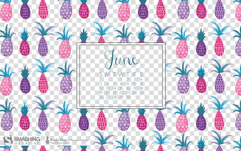 Summer Pop Calendar June Desktop environment , Hand-painted pineapple design patterns transparent background PNG clipart