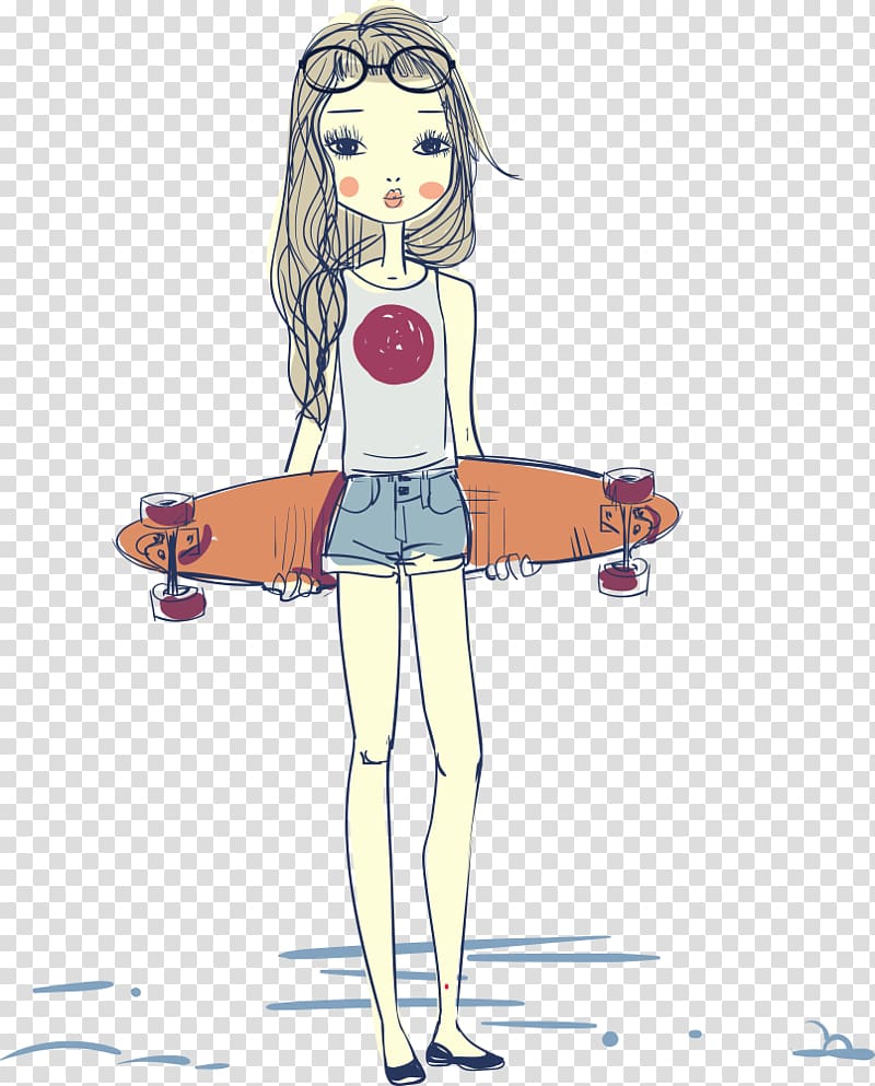 Cartoon Drawing, skateboard cartoon girl transparent background PNG clipart