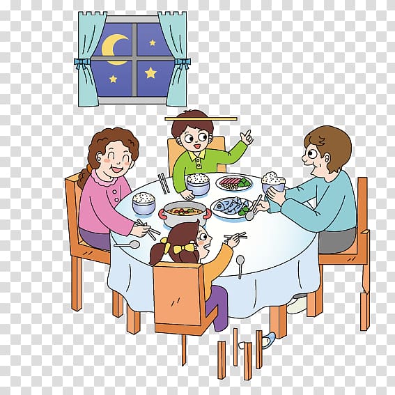 family having dinner illustration, Eating Cartoon Illustration, Family dinner transparent background PNG clipart