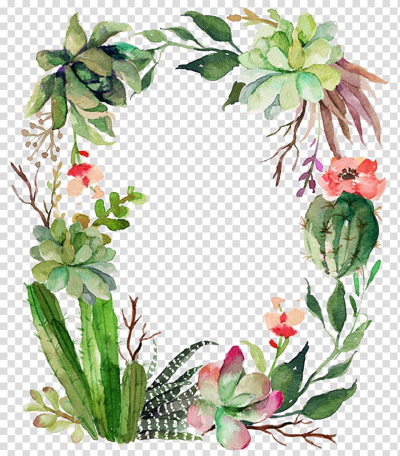 fleshy cactus green garland wreath transparent background PNG clipart
