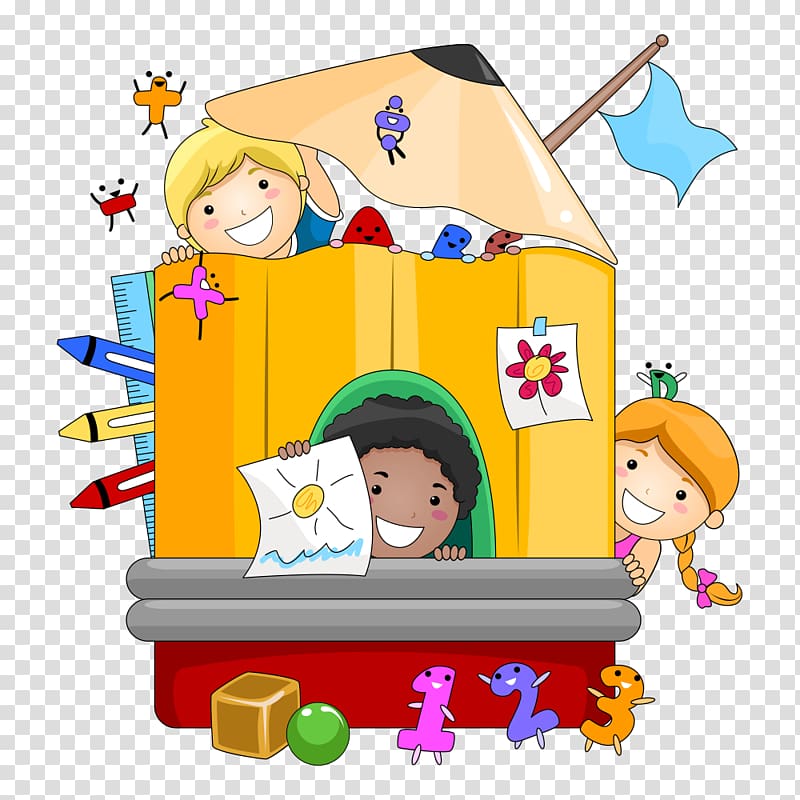 playhouse with childrens illustration, Kindergarten Teacher Pre-school , student transparent background PNG clipart