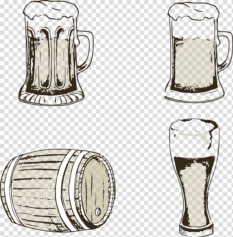 Beer Drink Mason jar Pitcher Artisau garagardotegi, painted three cups of beer and a wooden cask transparent background PNG clipart