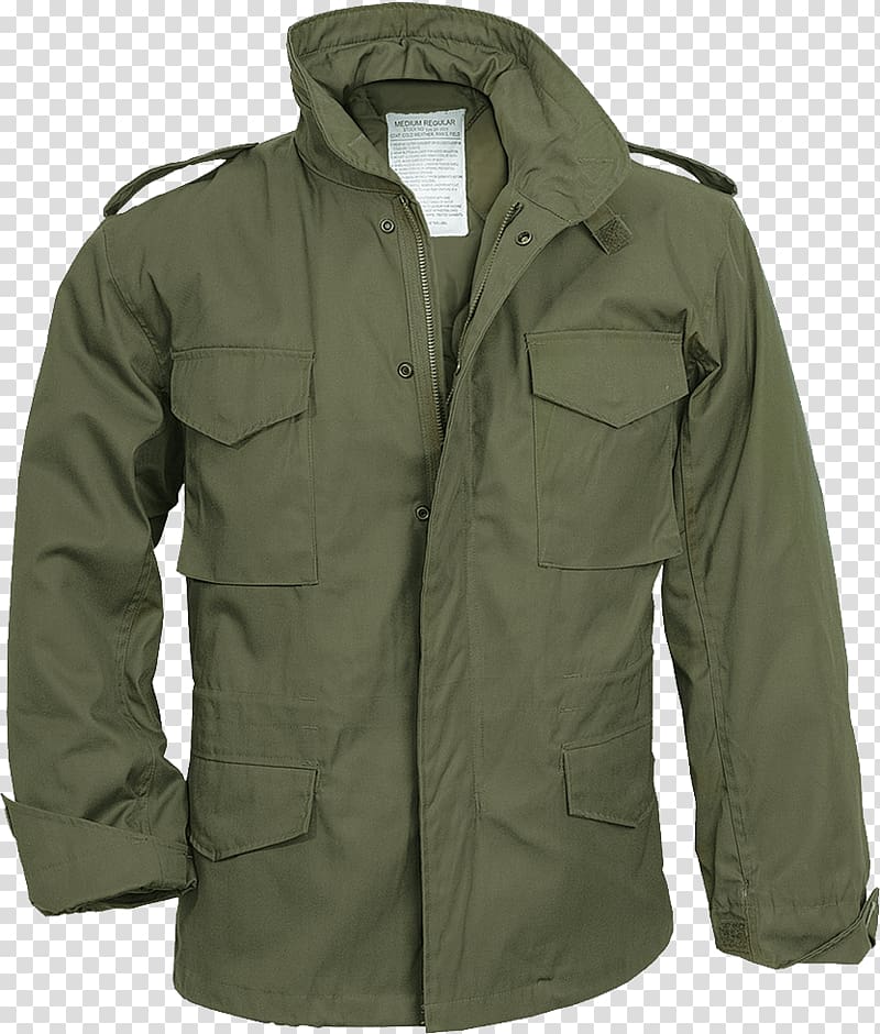 green windbreaker zip-up jacket, M-1965 field jacket Coat Olive Clothing, Jacket transparent background PNG clipart