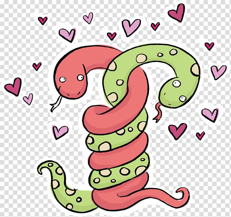 Snake Valentines Day Drawing , Red, green snake wrapped around a couple transparent background PNG clipart