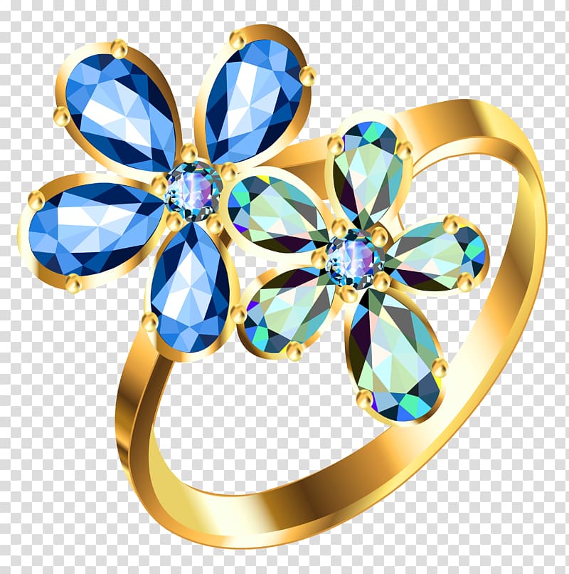 gold ring illustration, Jewellery illustration , Silver Ring with Blue Floral Diamonds transparent background PNG clipart