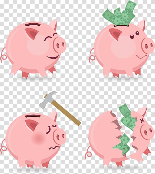 Domestic pig Piggy bank Money, Pink piggy bank transparent background PNG clipart