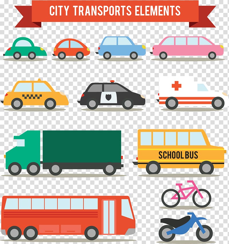 City Transports Elements , hand-drawn cartoon vehicles transparent background PNG clipart