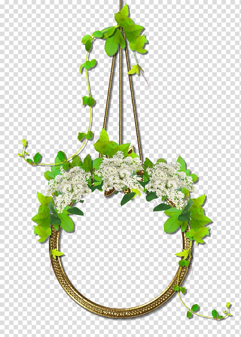 white floral hanging decor, Wreath Flower Garland, Round frame transparent background PNG clipart