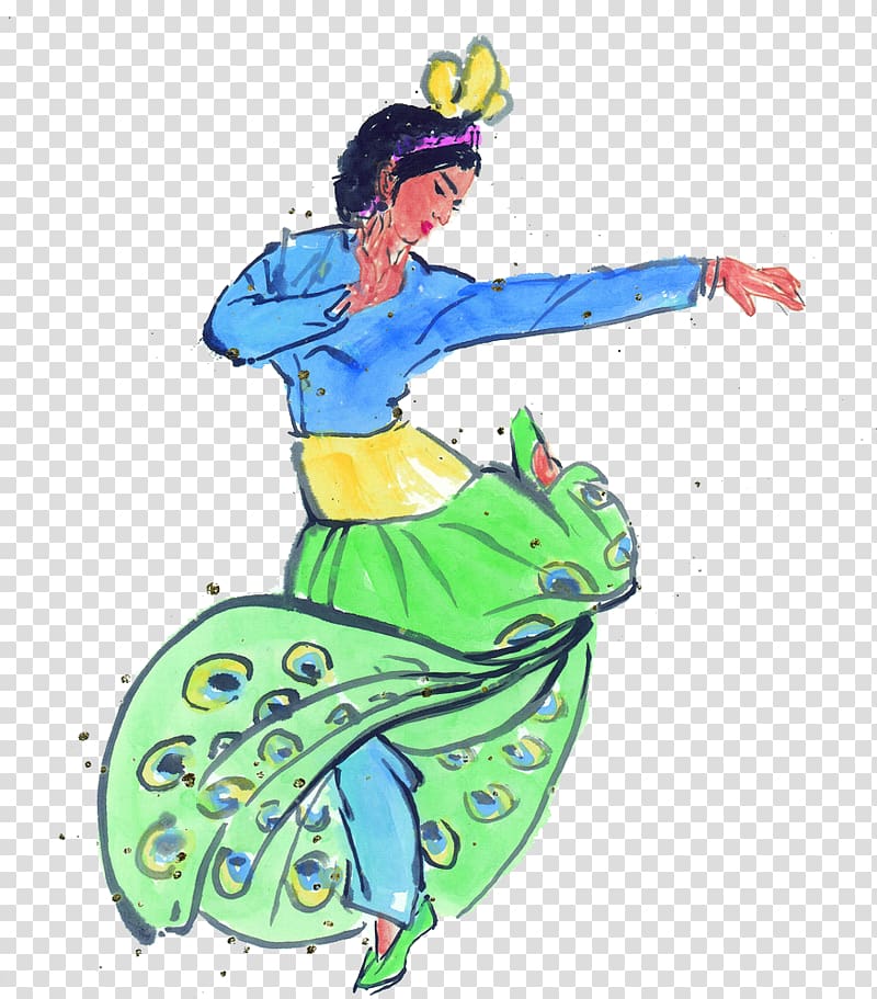 Folk dance Chinese painting Poster, Peacock Girl transparent background PNG clipart