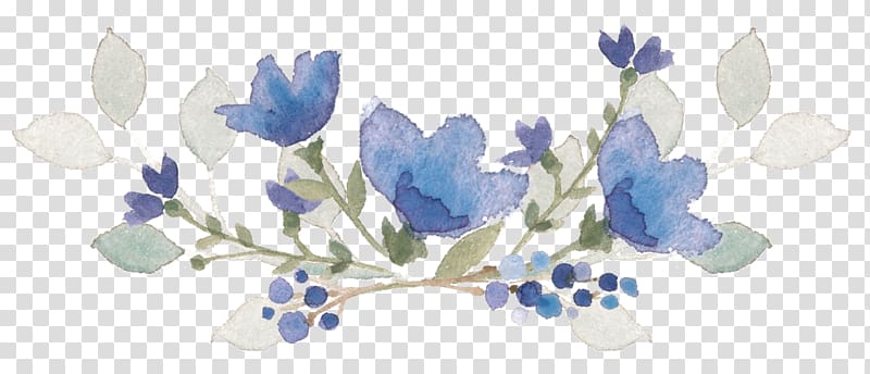 elegant blue watercolor flowers transparent background PNG clipart