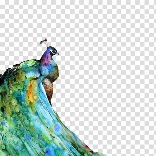 Watercolor painting Peafowl Canvas print Portrait, Ink painting peacock transparent background PNG clipart