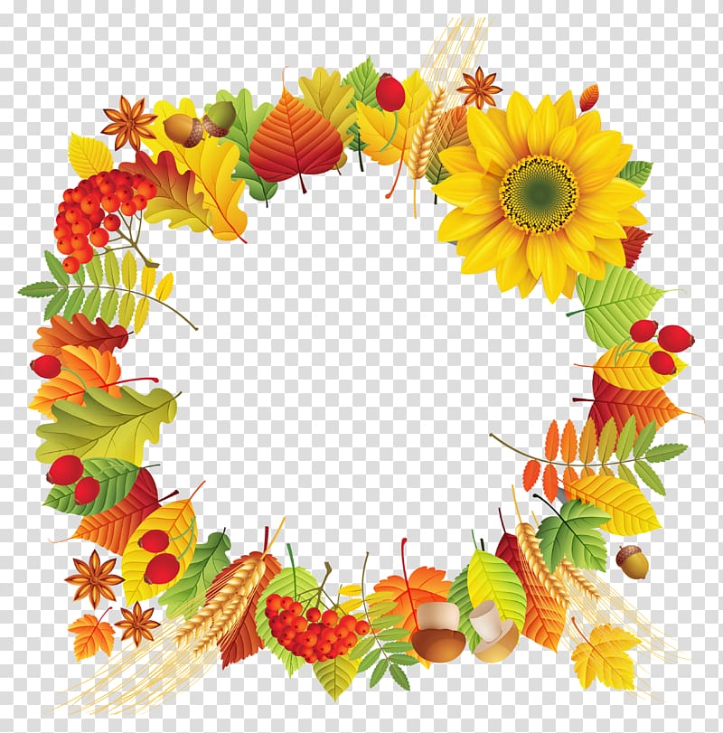 fruits and floral wreath illustration, Autumn leaf color Autumn leaf color , Fall Oval Leaves Decoration transparent background PNG clipart