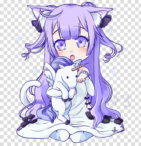 Chibi Anime Drawing Catgirl, unicorn ears transparent background PNG clipart