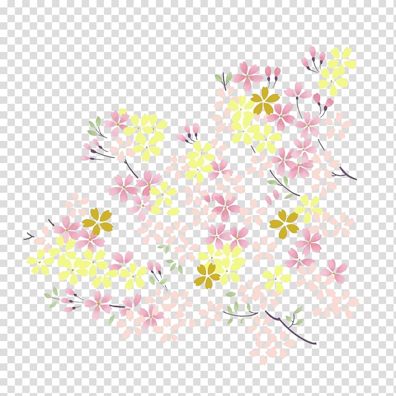 Petal Flower Cherry blossom, Beautiful hand-painted cherry trees buckle free material transparent background PNG clipart