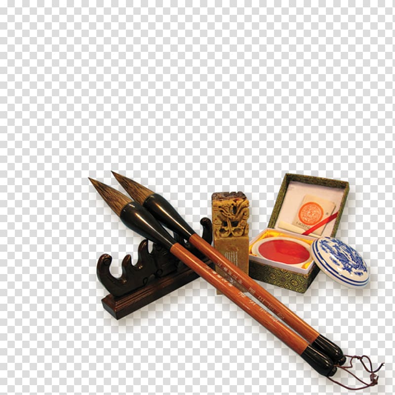 Budaya Tionghoa Four Treasures of the Study Paper Inkstone, Paper, ink and pen transparent background PNG clipart