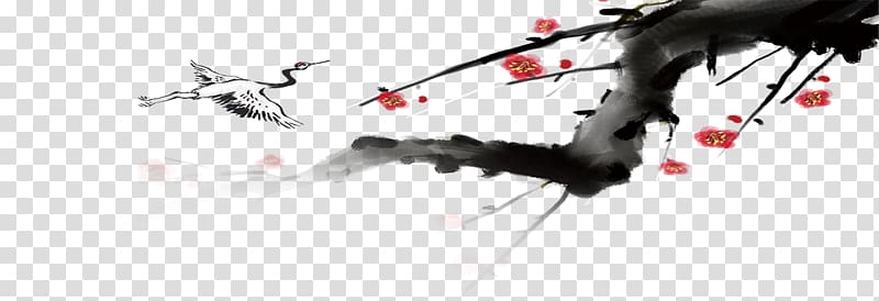 Red-crowned crane , Plum flower,Crane transparent background PNG clipart