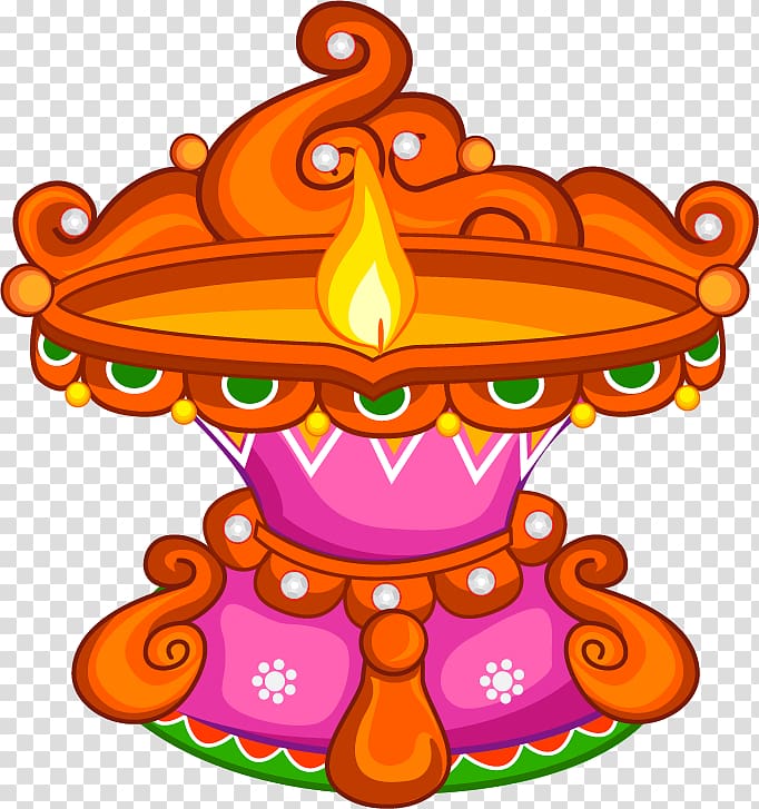 India Festival, Cartoon hand painted beautiful oil lamp transparent background PNG clipart
