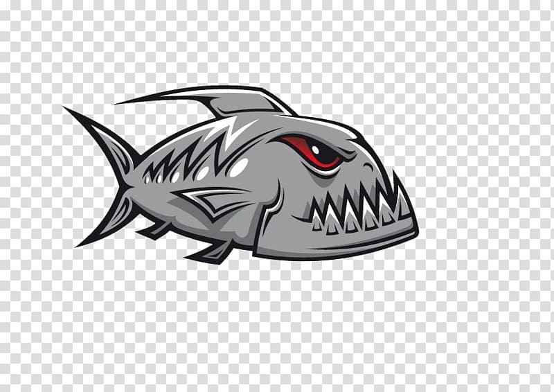 gray fish logo illustration, Piranha Cartoon , shark transparent background PNG clipart