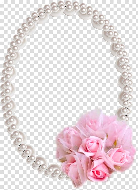 pink rose flower and pearl bead , Necklace Pearl Frames Scrapbooking, necklace transparent background PNG clipart