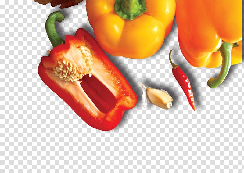 Bell pepper Cayenne pepper Mixed pickle Chili pepper Vegetable, banana leaves transparent background PNG clipart
