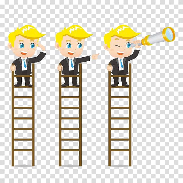 Ladder Businessperson Illustration, The boy on the ladder transparent background PNG clipart