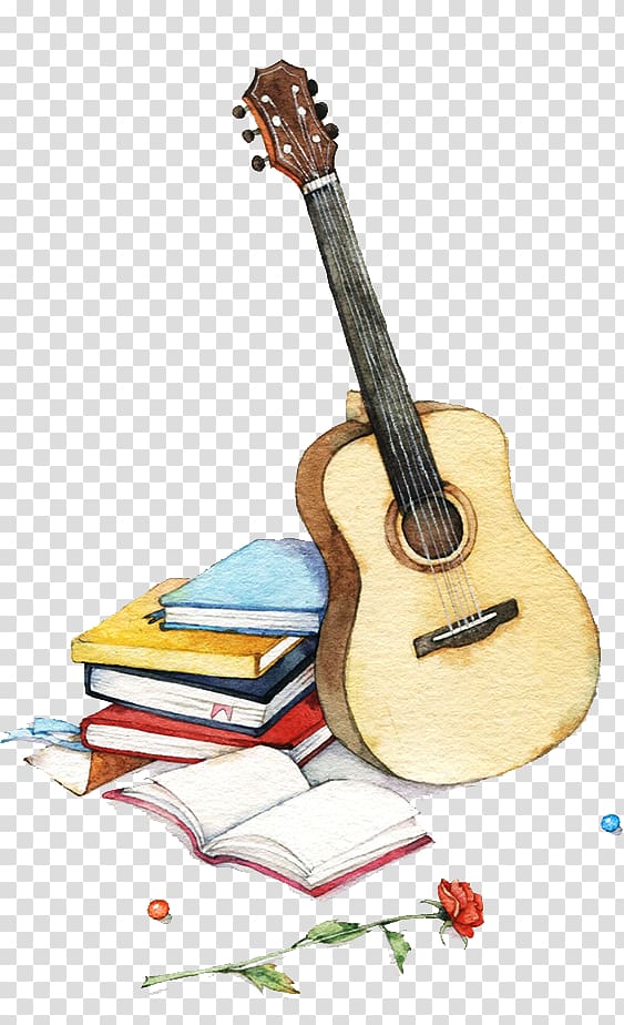 guitar and books transparent background PNG clipart