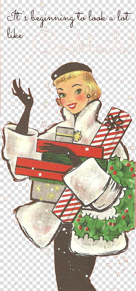 Christmas ornament Christmas card Holiday Vintage clothing, European blonde woman holding gift transparent background PNG clipart