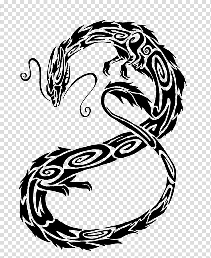 Tattoo Chinese dragon Drawing Quetzalcoatl, tribal tattoo transparent background PNG clipart